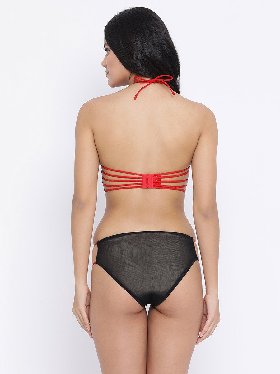Black Non-Padded Underwired Halter Neck Bridal Bra with Bikini