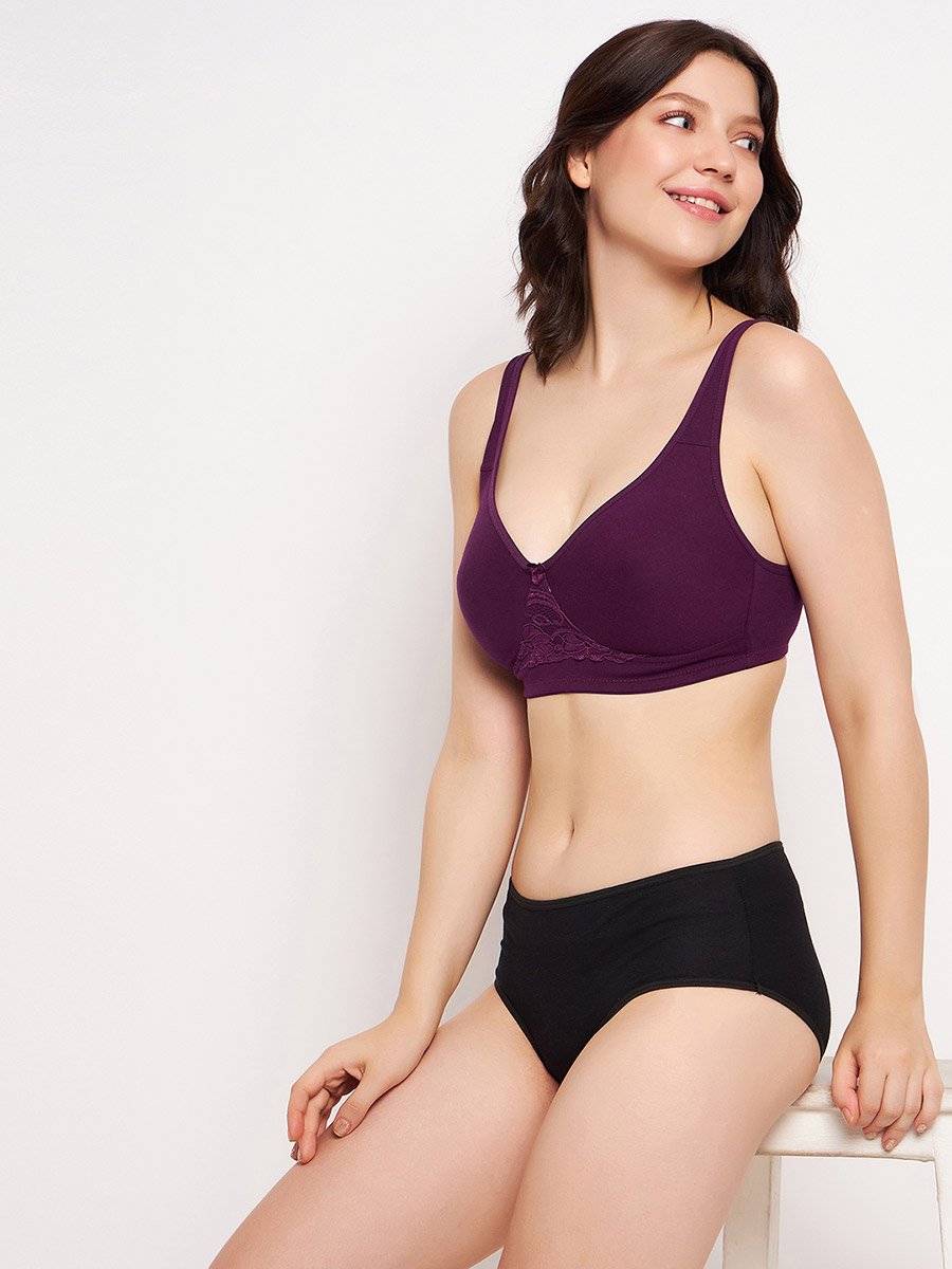 Purple Padded Non-Wired Full Coverage Cotton Rich T-Shirt Bra