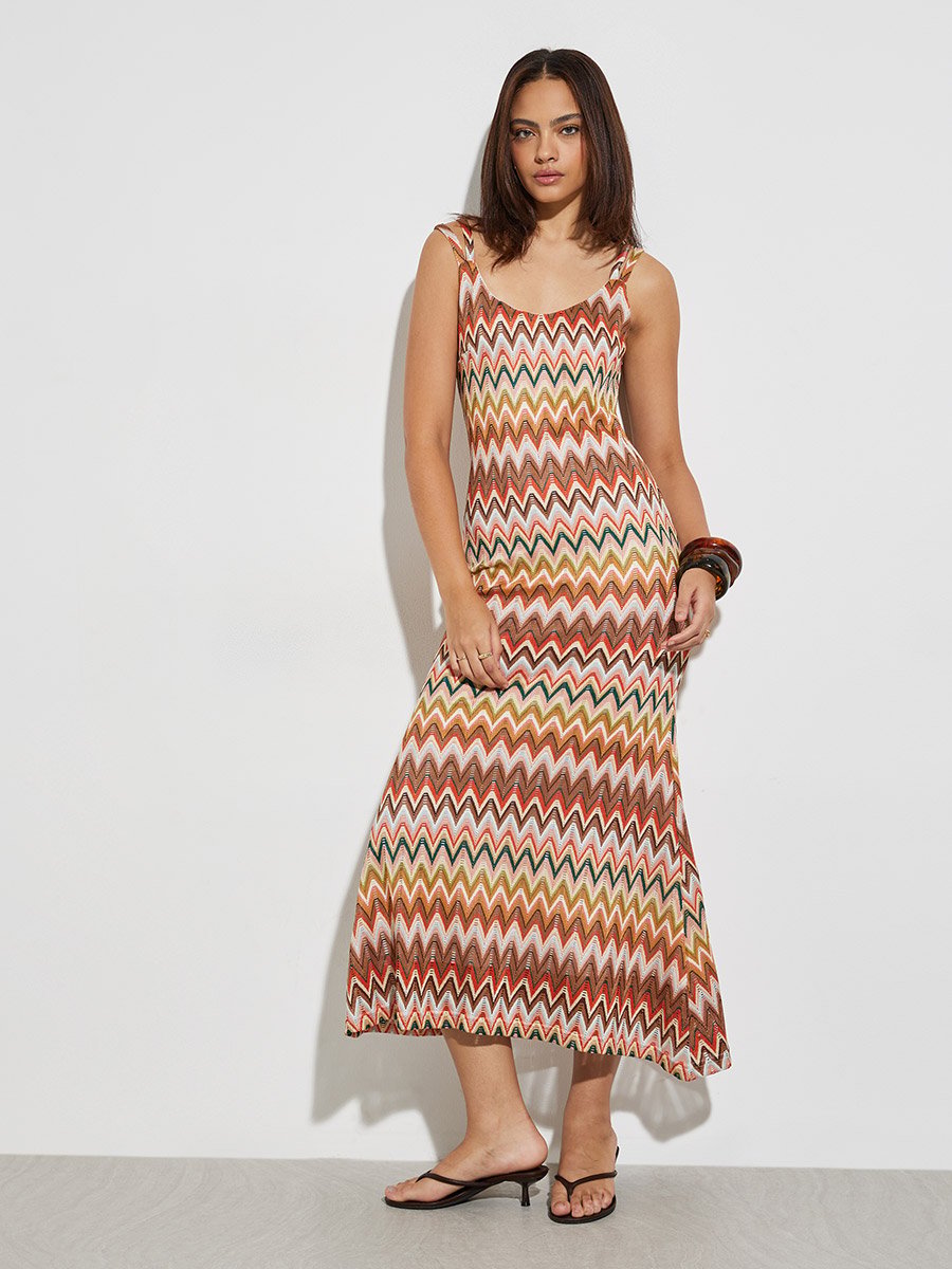 Multi ZigZag Pattern Knit Maxi Dress