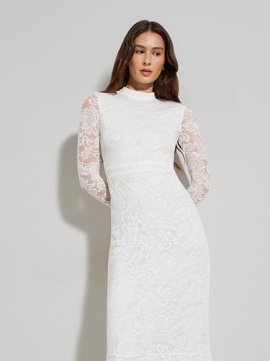 White Lace Mermaid Hem Maxi Dress