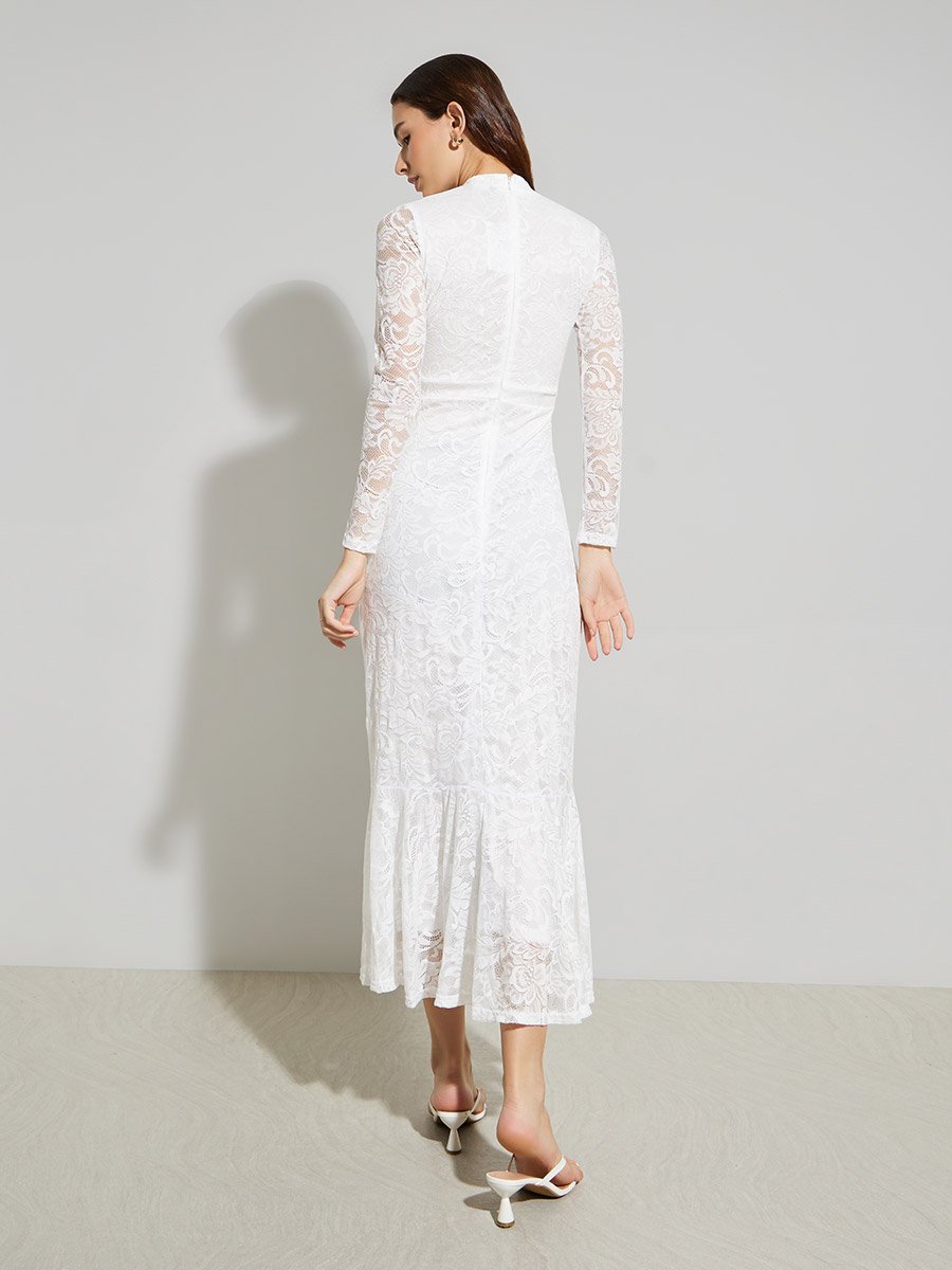 White Lace Mermaid Hem Maxi Dress