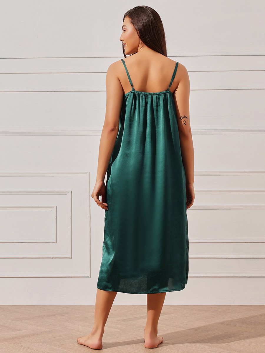 Pack of 2 - Solid Satin Slip Dress and Floral Robe Set