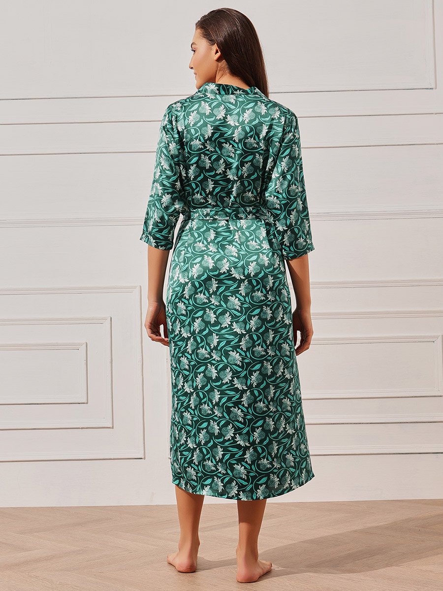 Pack of 2 - Solid Satin Slip Dress and Floral Robe Set