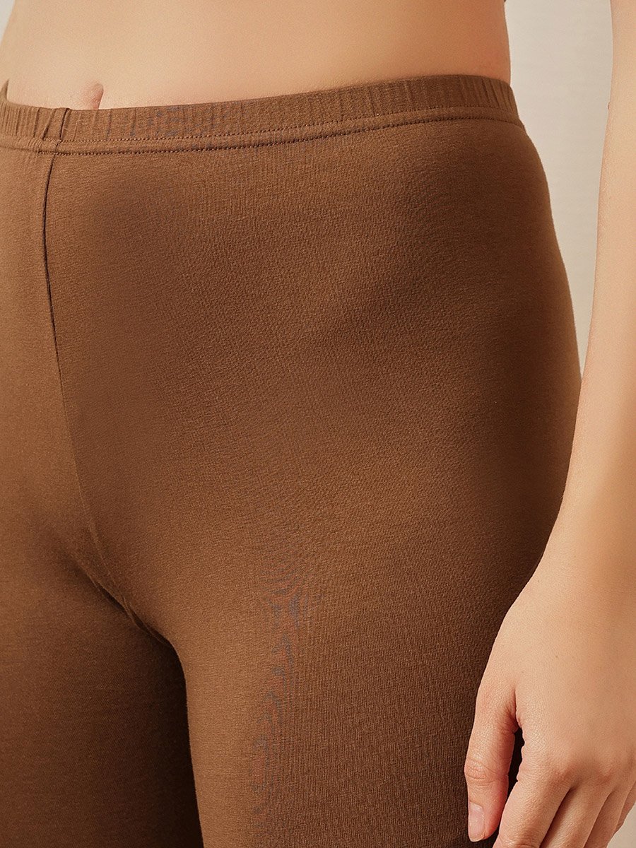Brown Cotton Mid Waist Cycling Shorts with Inner Elastic