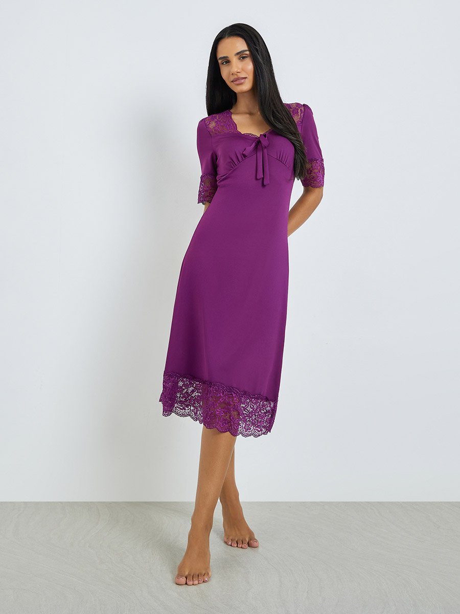 Purple Lace Trim Bow Detail Nightdress