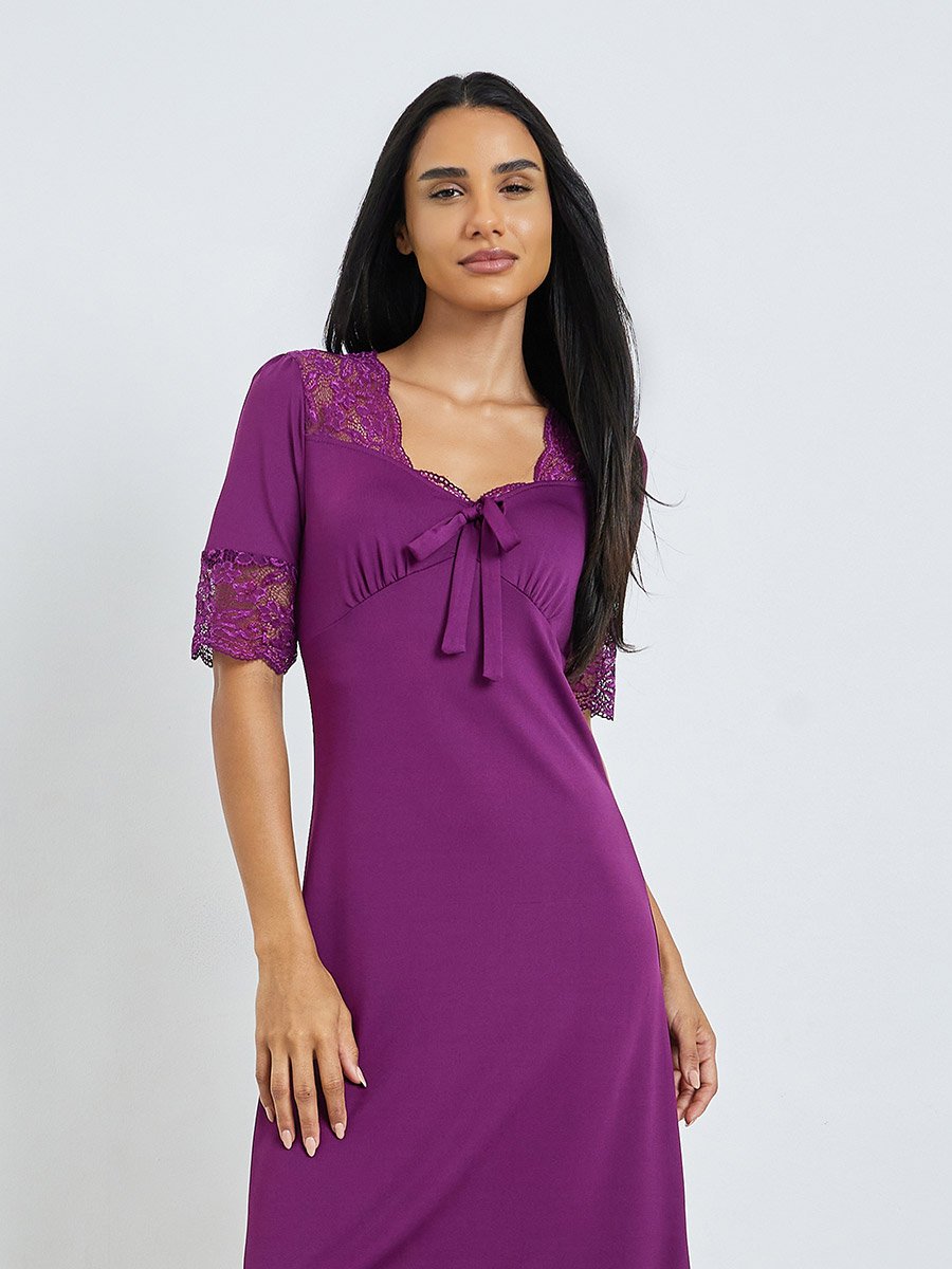 Purple Lace Trim Bow Detail Nightdress