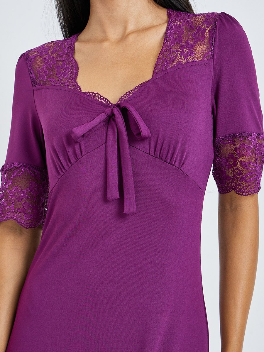 Purple Lace Trim Bow Detail Nightdress