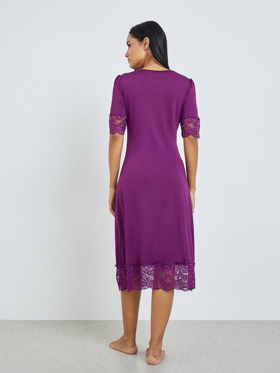 Purple Lace Trim Bow Detail Nightdress