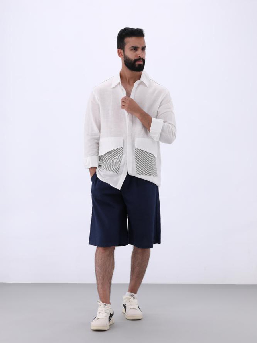 Men Linen Casual Shirt with Pockets