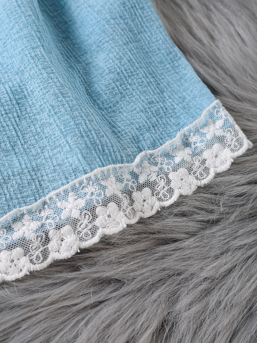 Light Blue Lace Trim Cami and Shorts Set
