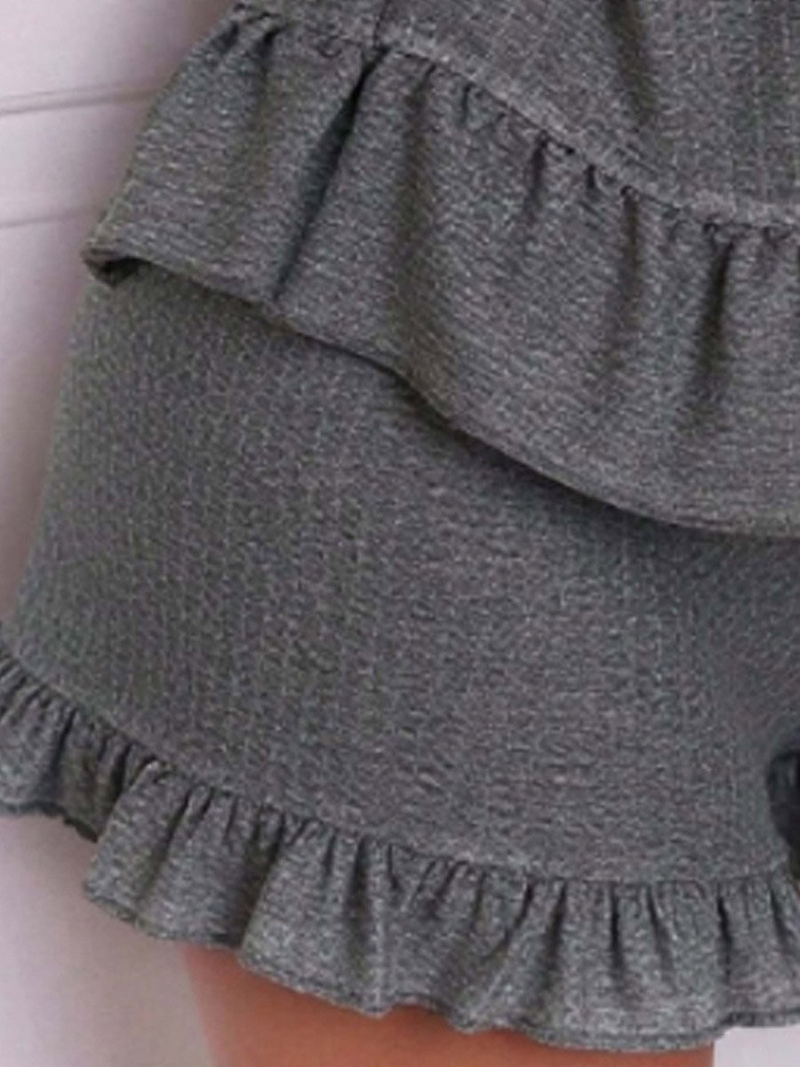 Grey Textured Ruffle Cami and Shorts Set