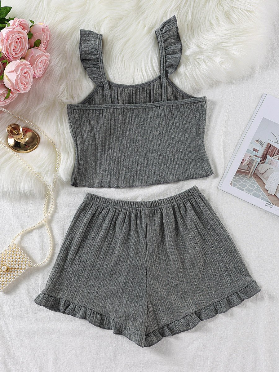 Charcoal Textured Ruffle Cami and Shorts Set