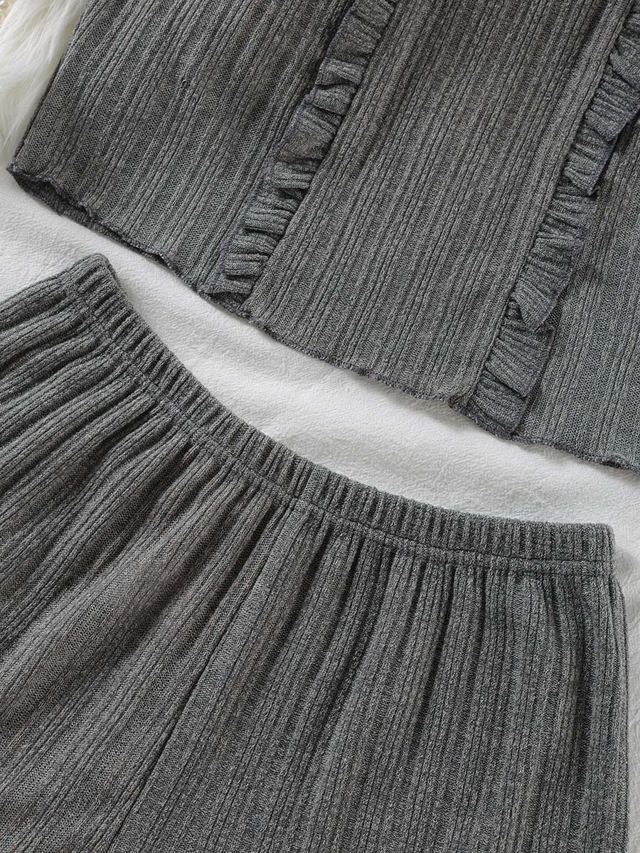 Charcoal Textured Ruffle Cami and Shorts Set