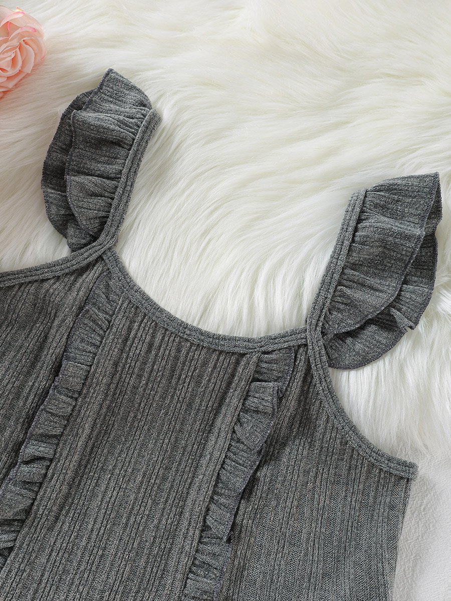 Charcoal Textured Ruffle Cami and Shorts Set