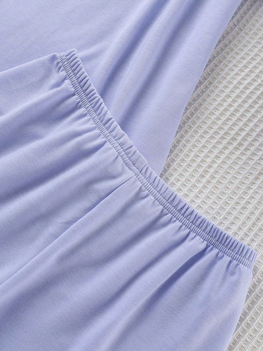 Purple Solid T-Shirt and Ruffle Hem Shorts Set