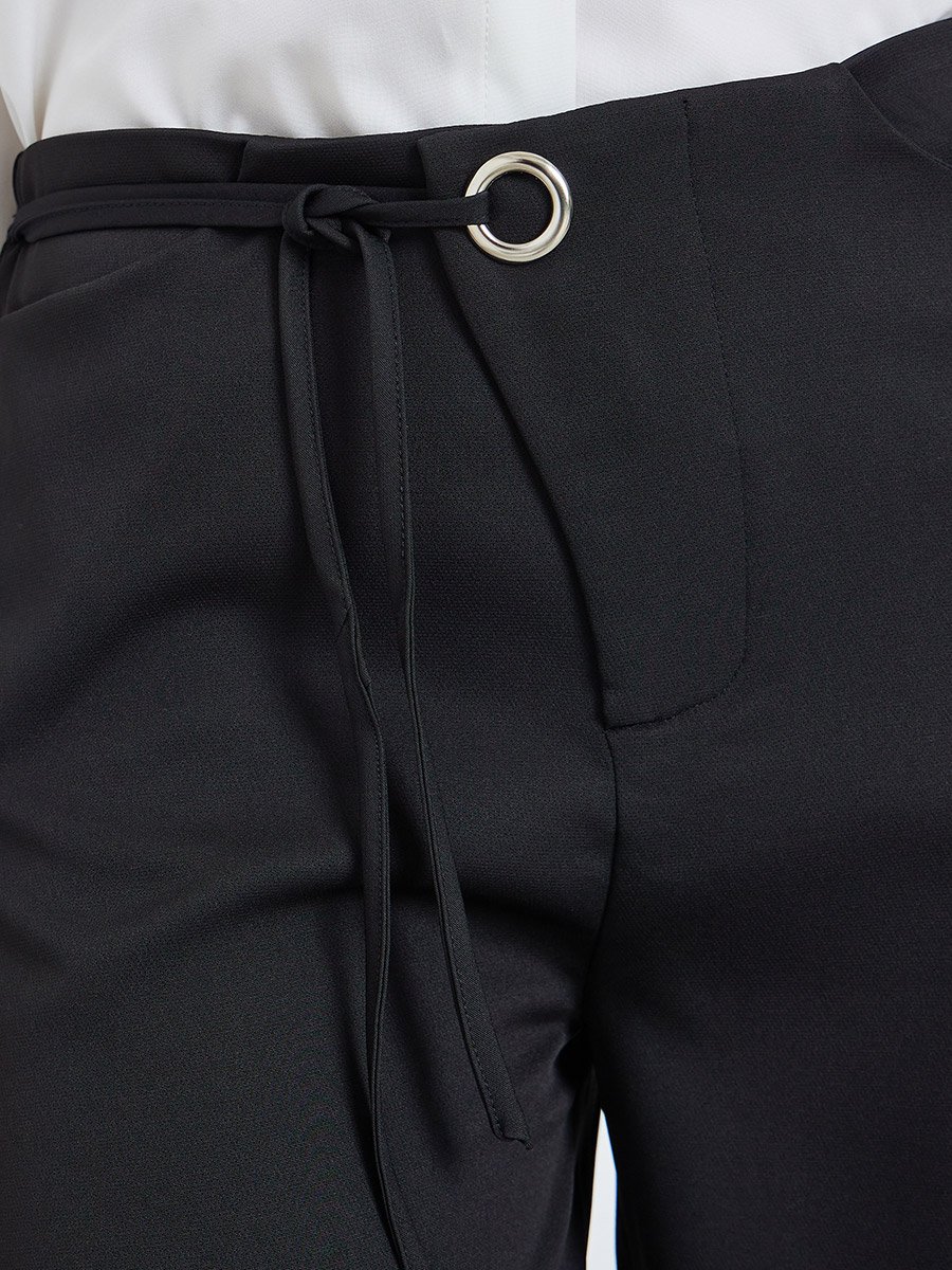 Black Wide Leg Trousers with Tie Waist