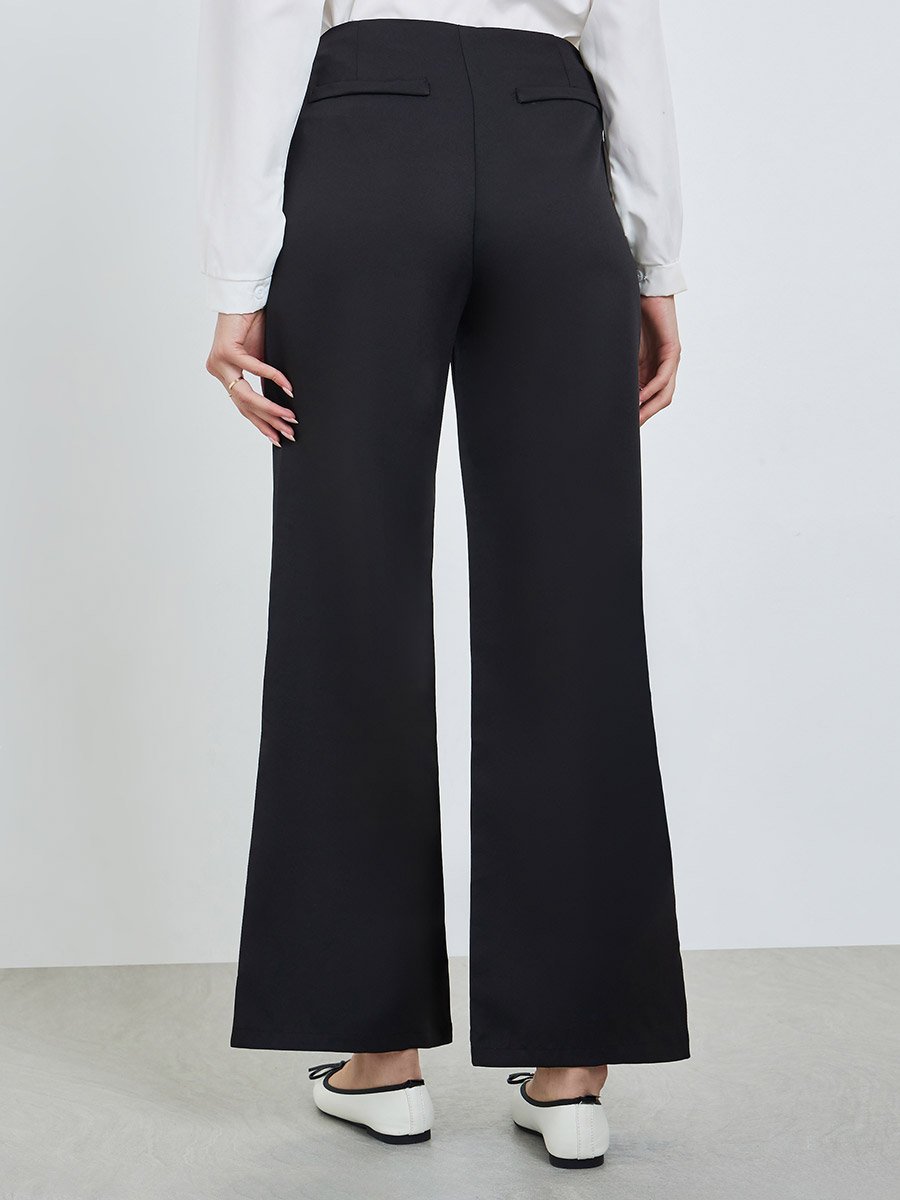 Black Wide Leg Trousers with Tie Waist