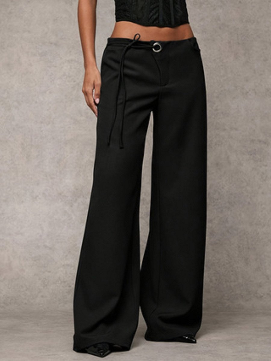 Black Wide Leg Trousers with Tie Waist