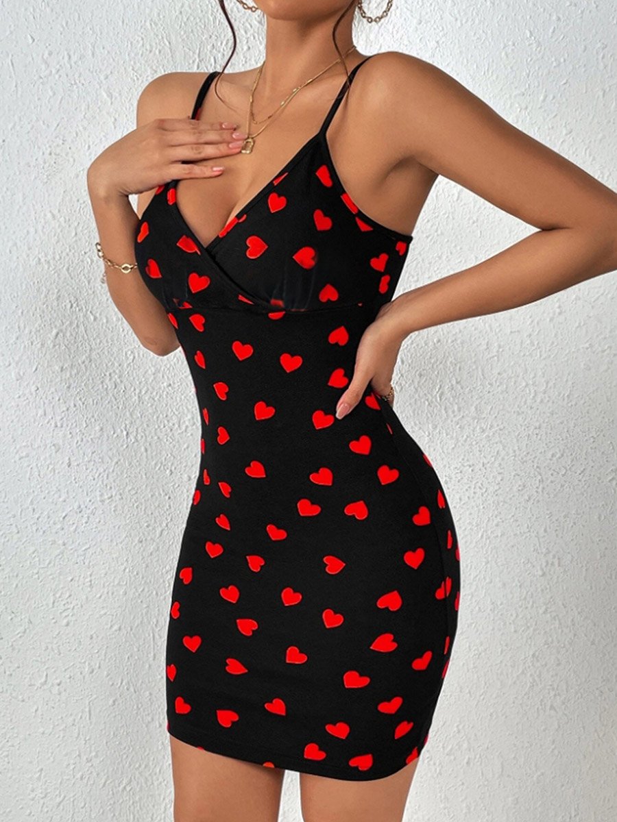 Heart Print Cami Slip Dress