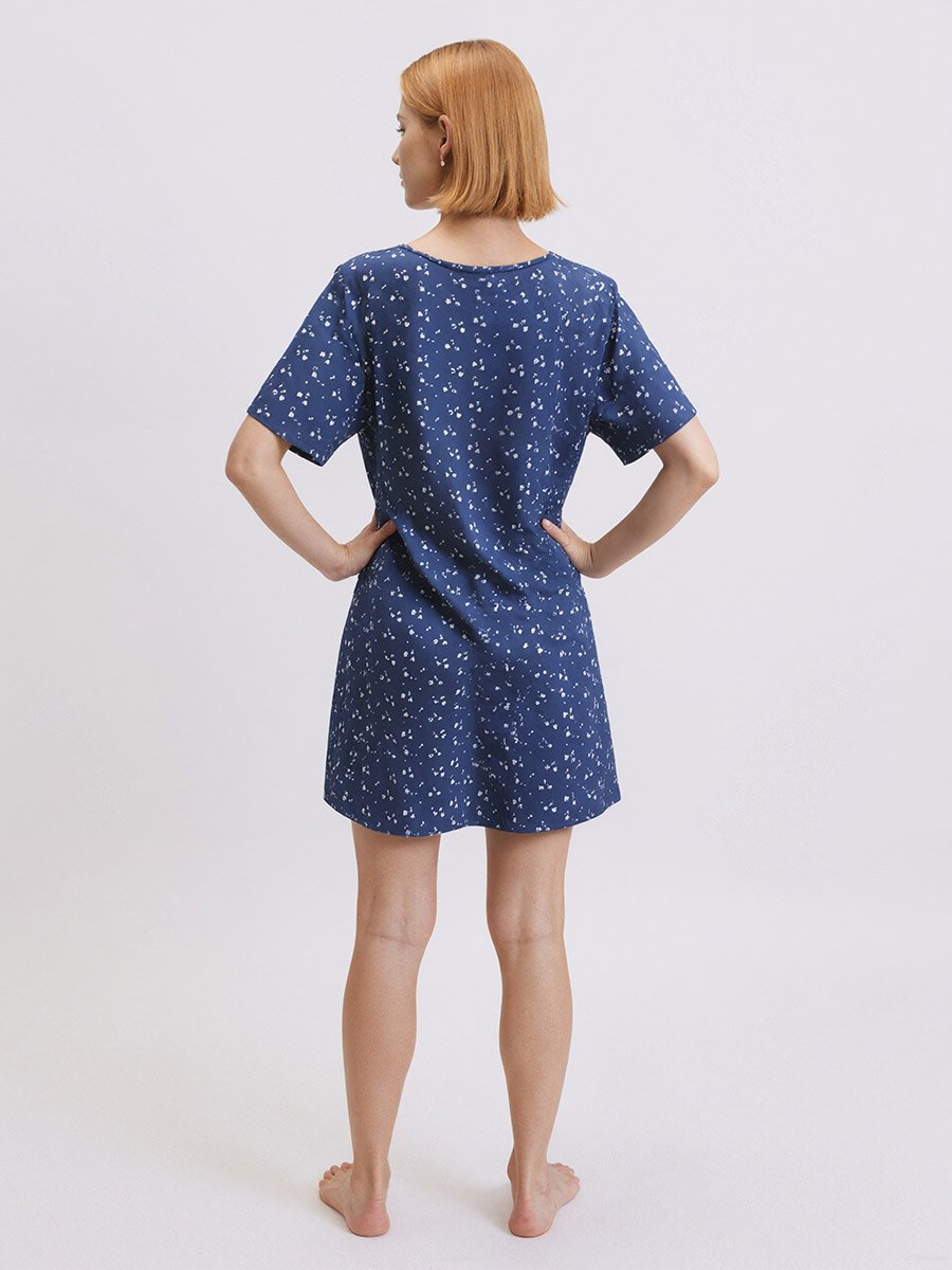Blue Printed Short Sleeve Nightdres