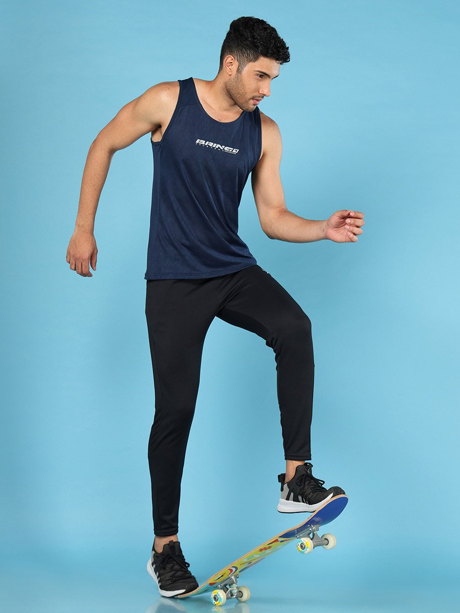 Men Solid Slim Fit Sports Track Pants with TECHNO DRY
