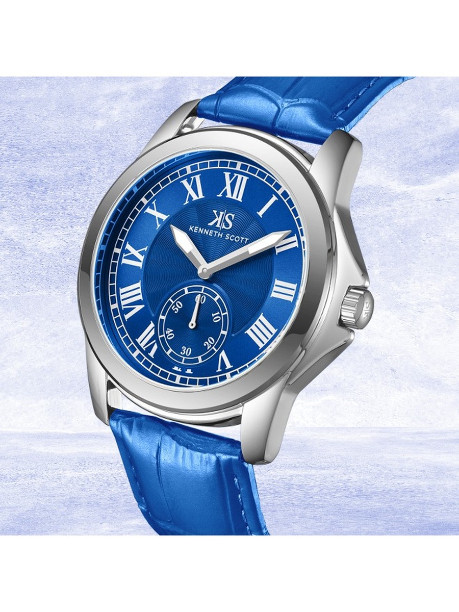 VD78 Analog Watch with Leather Strap - K24018-SLNN, Blue
