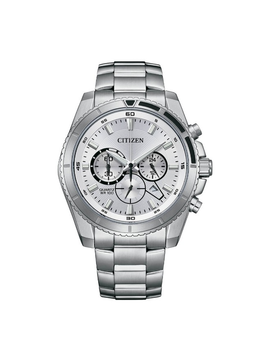Chronograph Quartz Movement Analog Watch with Stainless Steel Strap - AN8200-50A, Silver