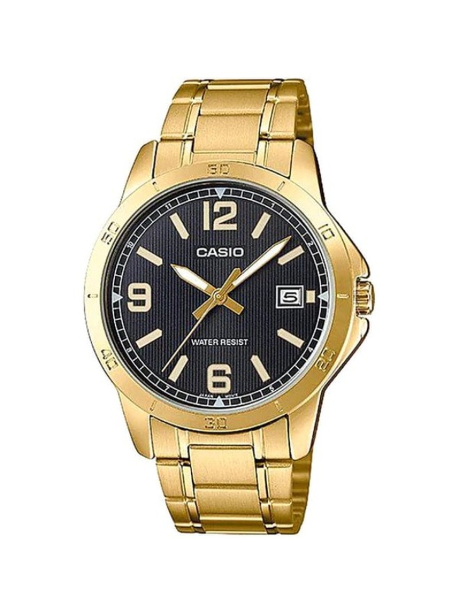 Quartz Analog Watch with Stainless Steel Strap - MTP-V004G-1BUDF, Gold