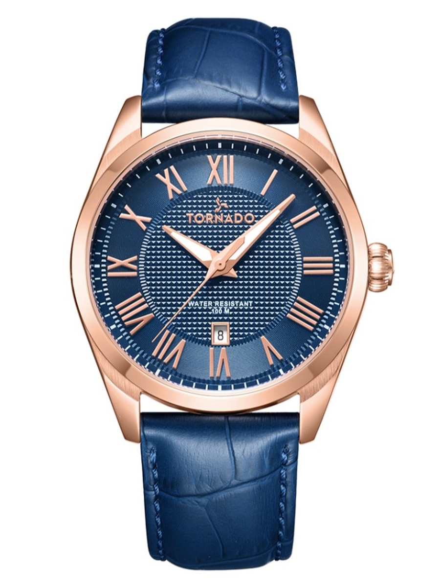 Miyota 2115 Movement Watch with Crocodile Pattern Strap - T8007-RLNN, Blue