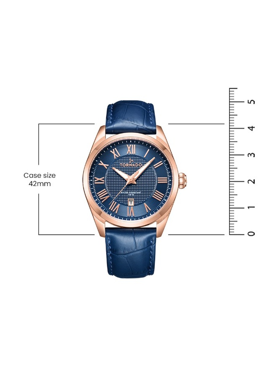 Miyota 2115 Movement Watch with Crocodile Pattern Strap - T8007-RLNN, Blue