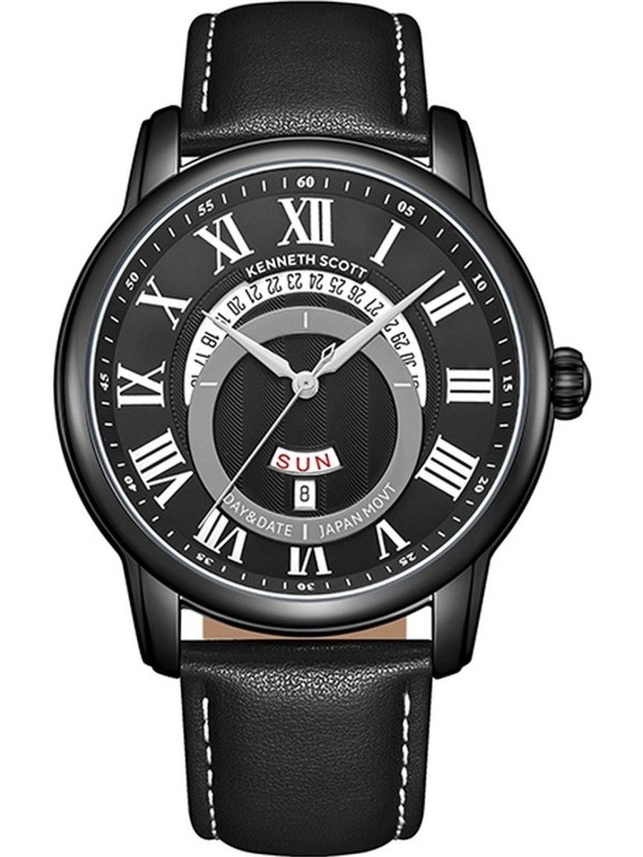 VJ33 Analog Watch with Leather Strap - K24020-BLBB, Black