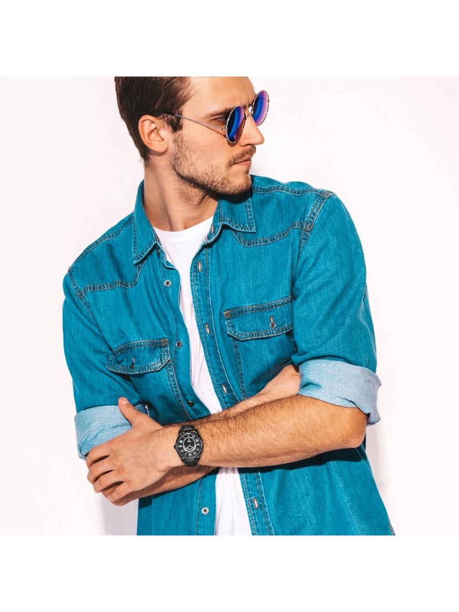VJ33 Analog Watch with Leather Strap - K24020-BLBB, Black
