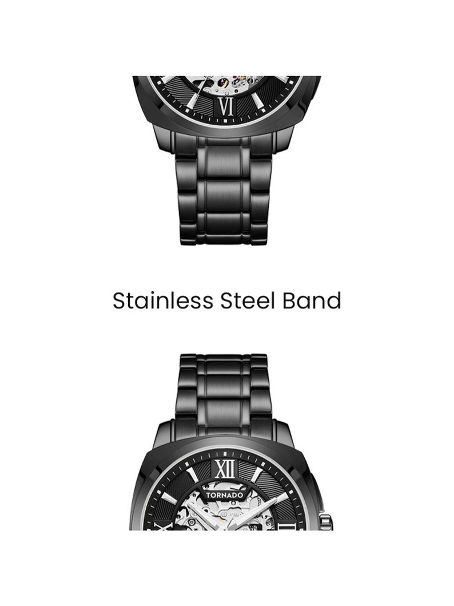 AUTONOVA Miyota 8N24 Automatic Movement Watch T7316-BBBBW, Black