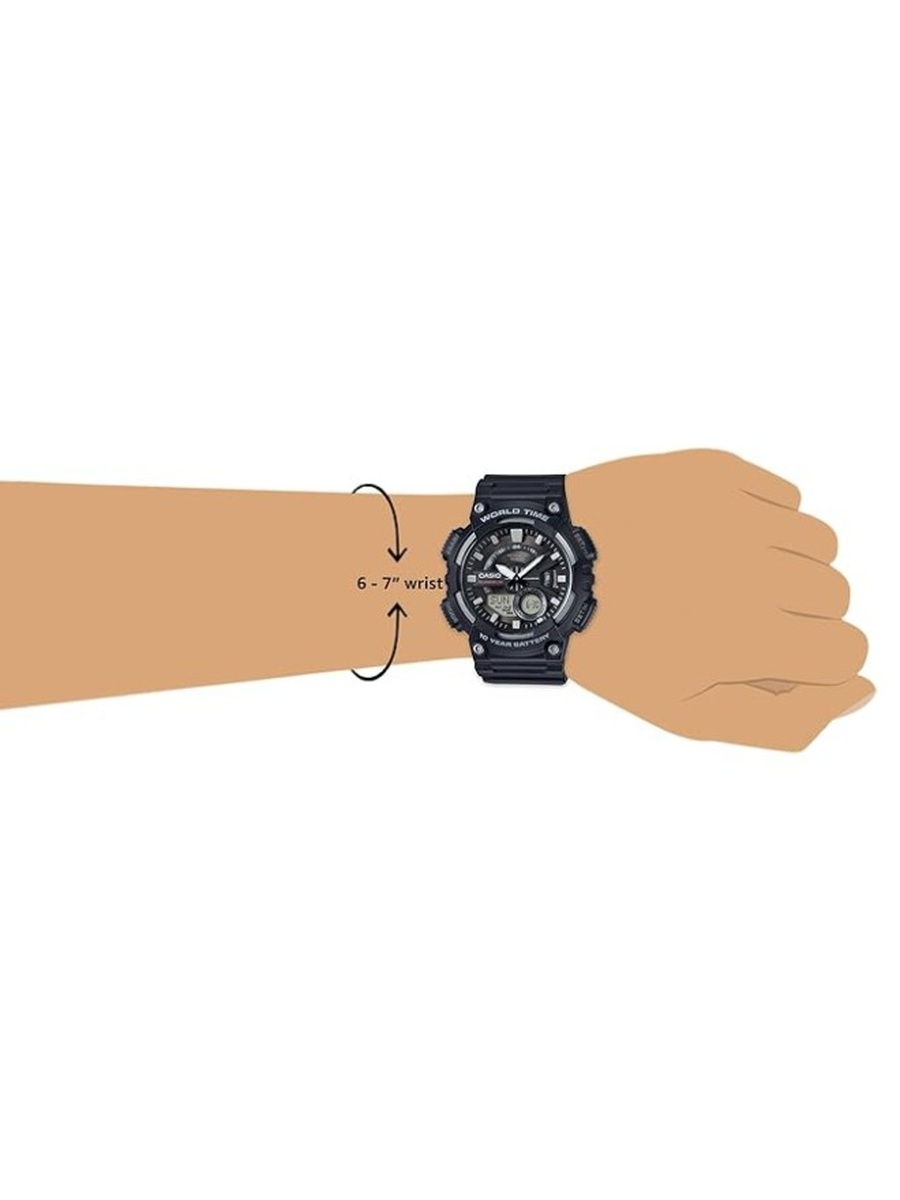 Quartz Movement Watch with Digital Display and Resin Strap - AEQ-110W-1AVDF, Black