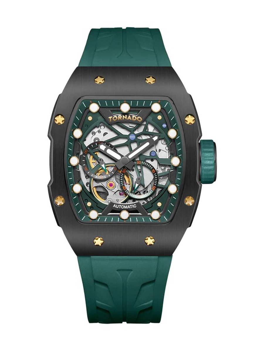 82S7 Automatic Movement Watch with Durable Silicone Strap - T24302-BSHB, Green