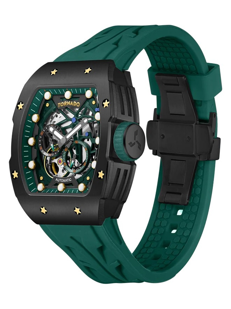82S7 Automatic Movement Watch with Durable Silicone Strap - T24302-BSHB, Green