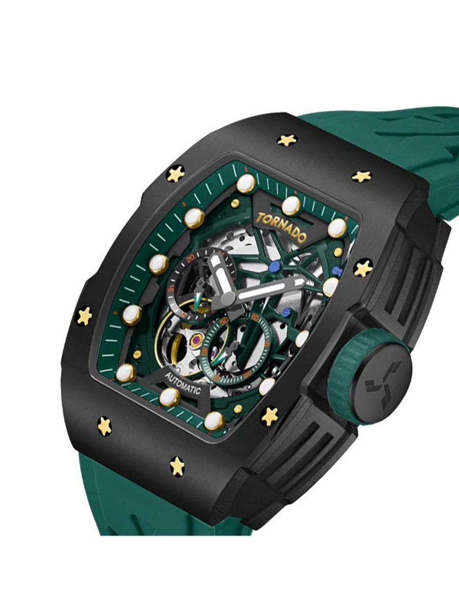 82S7 Automatic Movement Watch with Durable Silicone Strap - T24302-BSHB, Green
