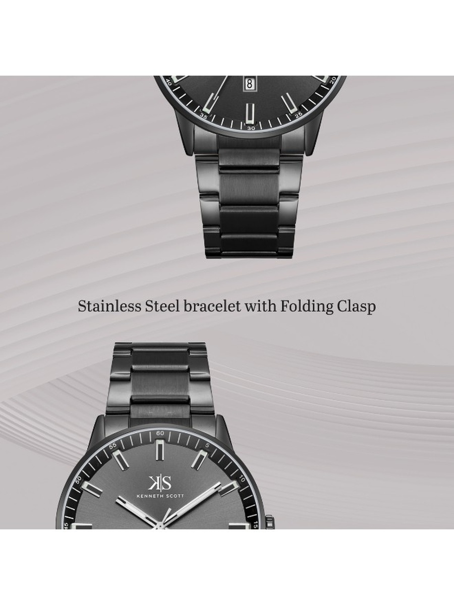 Quartz Analog Watch with Stainless Steel Strap - K22010-BBBB, Black