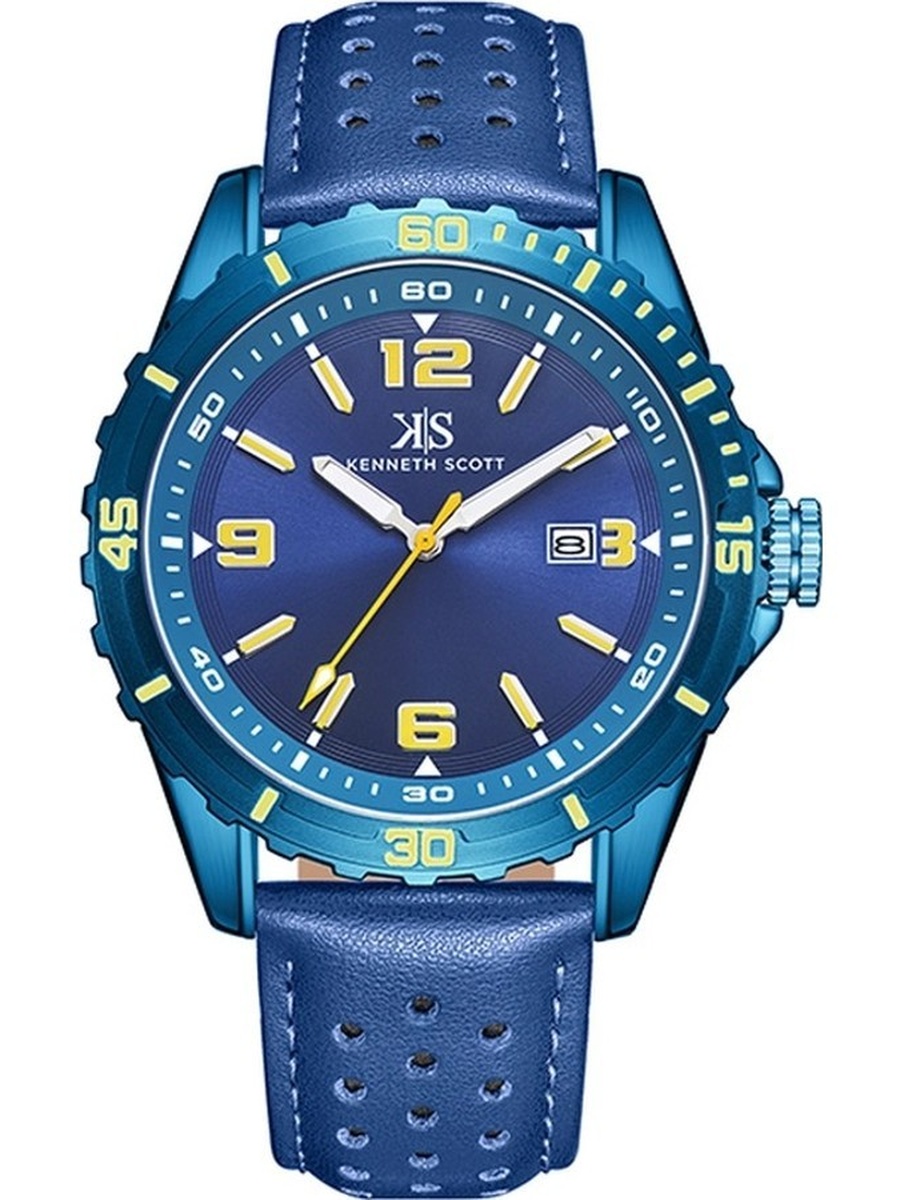 PC32 Analog Watch with Leather Strap - K24022-NLNNY, Blue