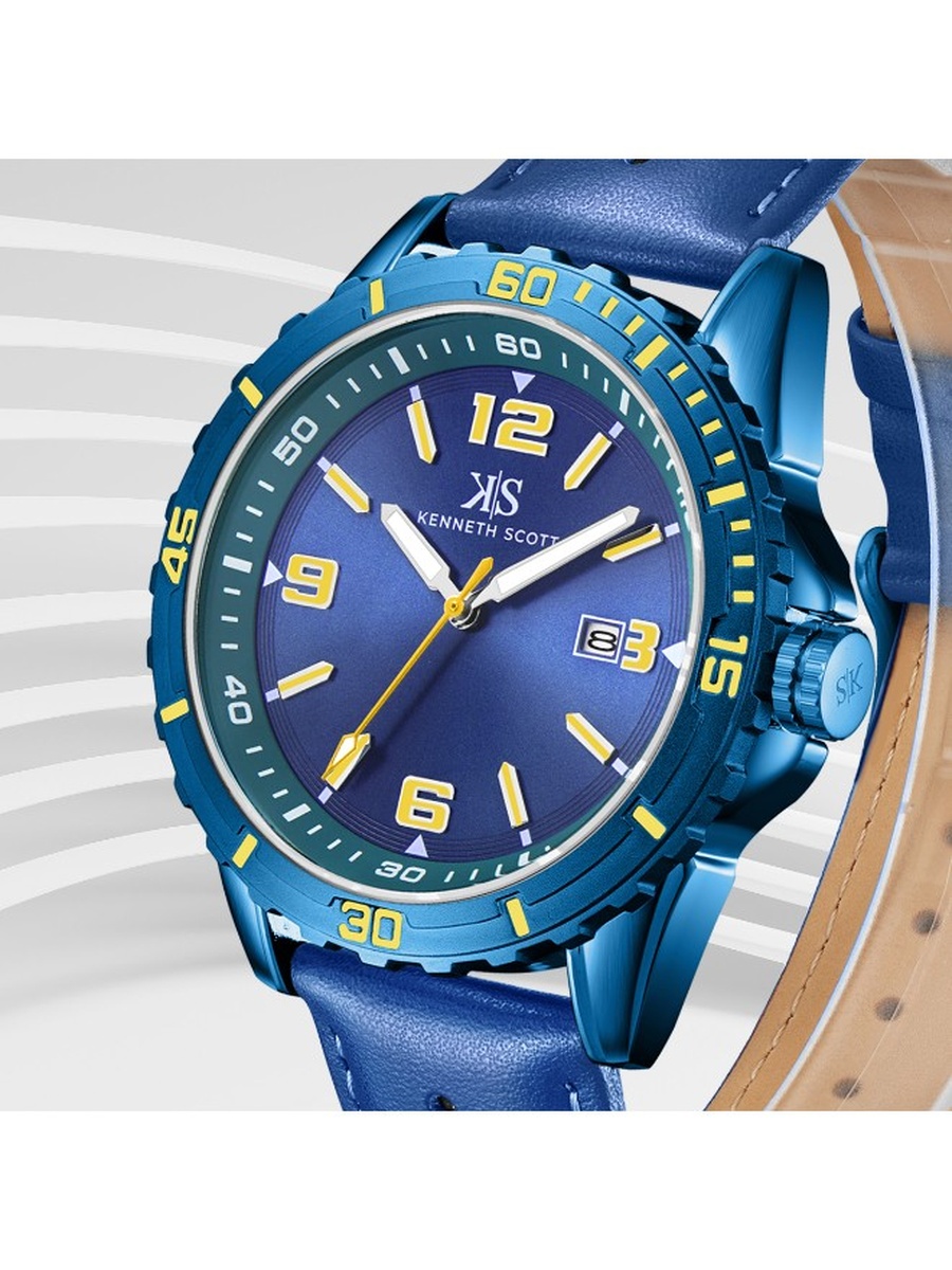 PC32 Analog Watch with Leather Strap - K24022-NLNNY, Blue