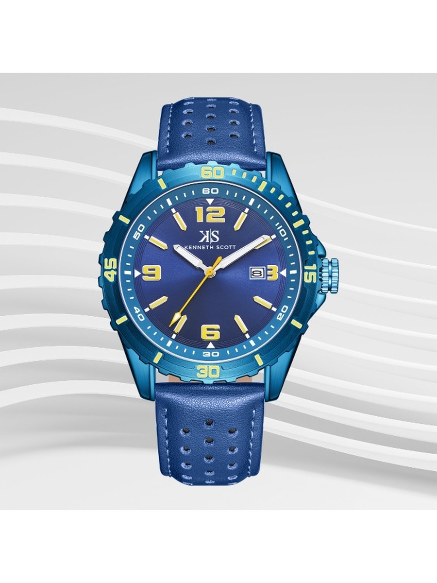 PC32 Analog Watch with Leather Strap - K24022-NLNNY, Blue