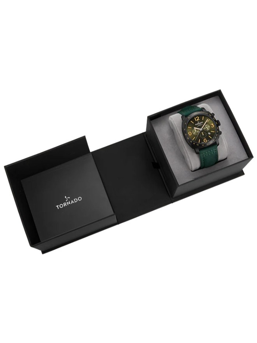 Miyota JS25 Chronograph Watch with Suede Leather Strap - T9102-BLHH, Green