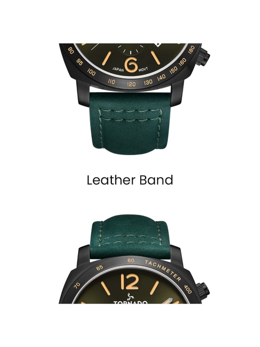 Miyota JS25 Chronograph Watch with Suede Leather Strap - T9102-BLHH, Green