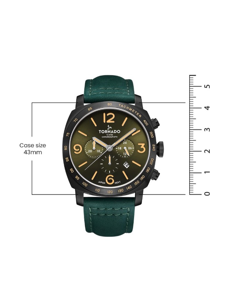 Miyota JS25 Chronograph Watch with Suede Leather Strap - T9102-BLHH, Green