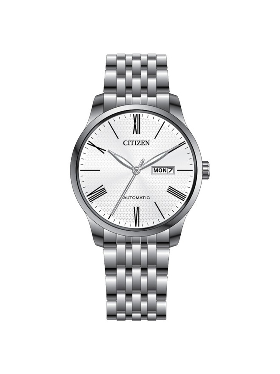 Mechanical Day and Date Automatic Movement Watch with Stainless Steel Strap - NH8350-59A, Silver