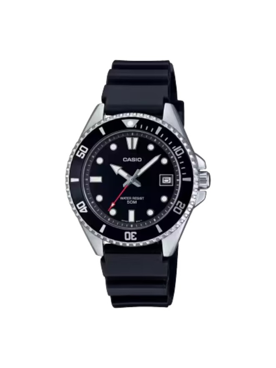 Quartz Analog Watch with Resin Strap - MDV-10-1A1VDF, Black