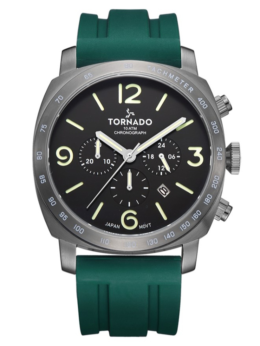 Miyota JS25 Chronograph Watch with Durable Silicone Strap - T9102-XSHB, Green