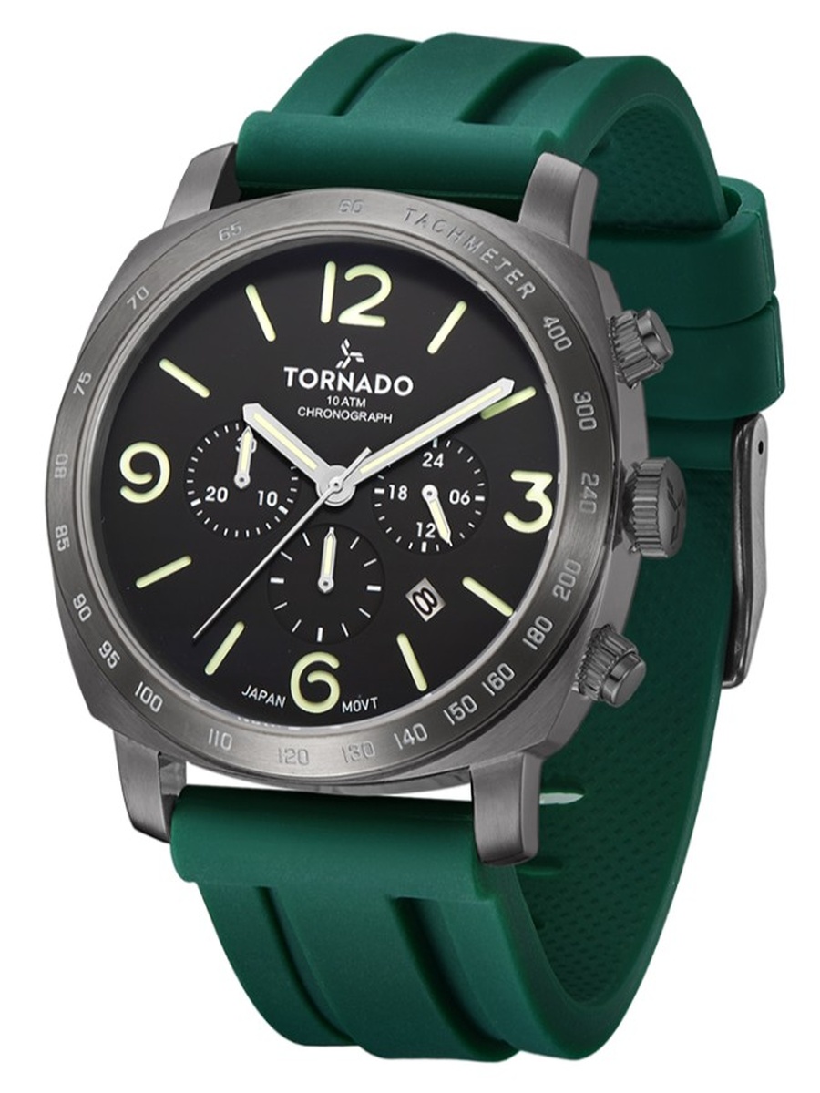 Miyota JS25 Chronograph Watch with Durable Silicone Strap - T9102-XSHB, Green