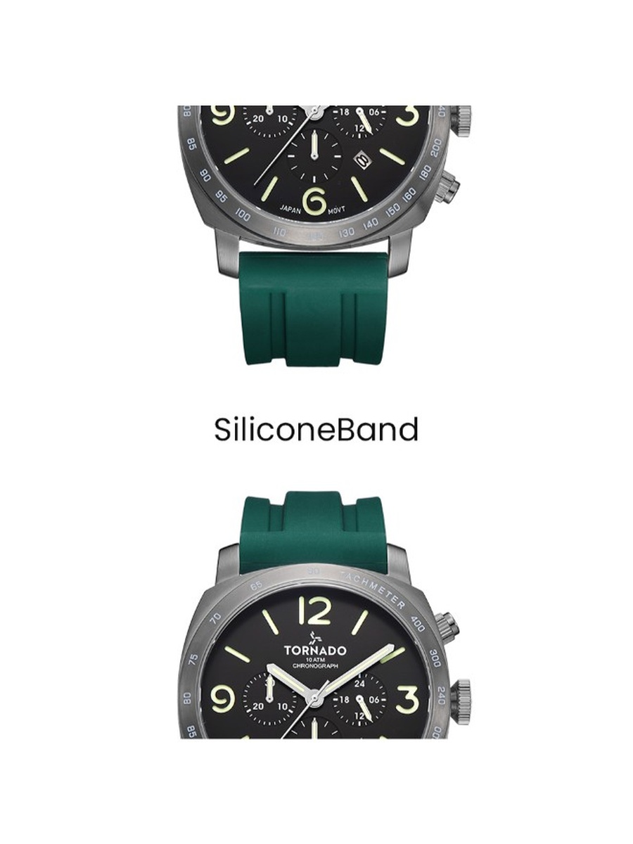 Miyota JS25 Chronograph Watch with Durable Silicone Strap - T9102-XSHB, Green