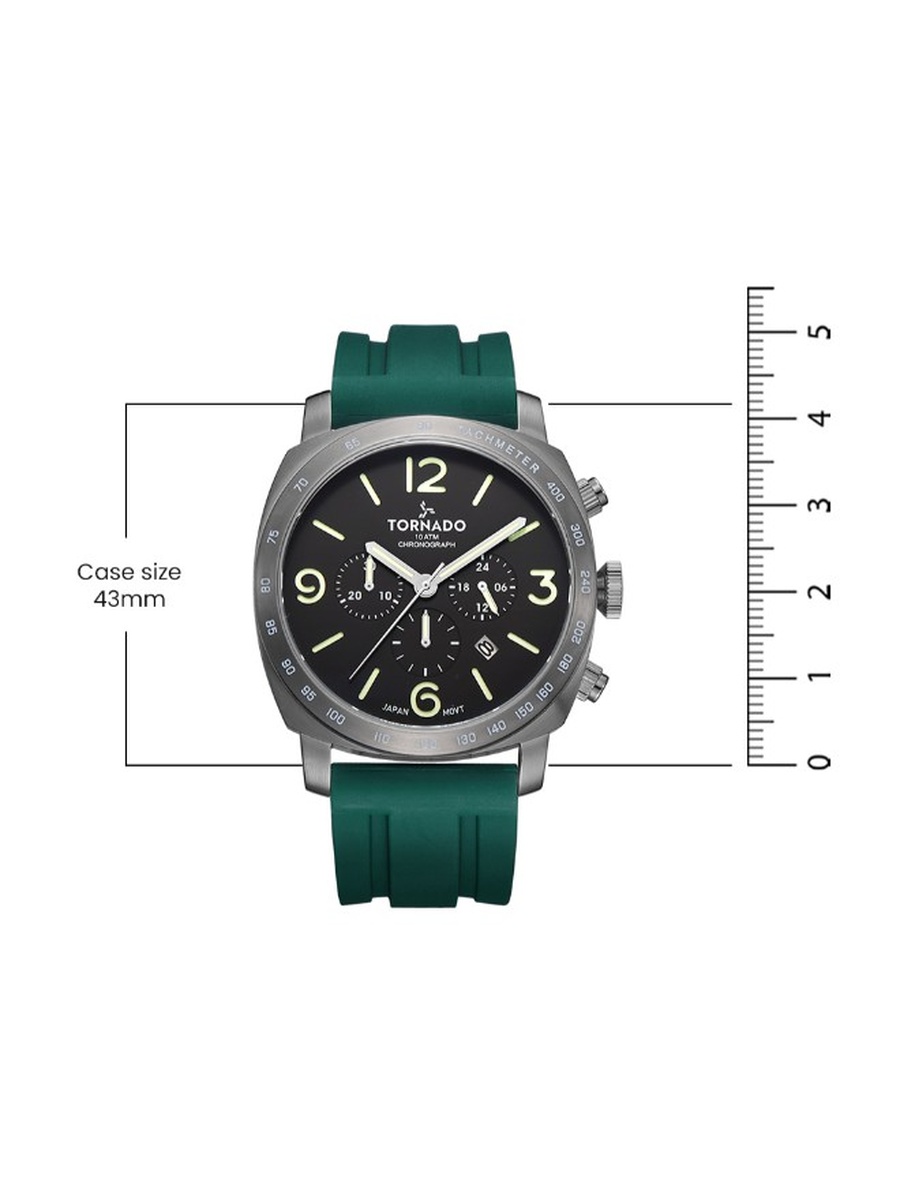 Miyota JS25 Chronograph Watch with Durable Silicone Strap - T9102-XSHB, Green